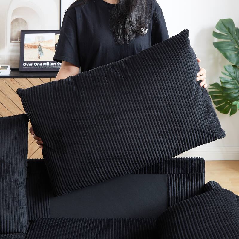 65" Corduroy 2-Seater Sleeper Sofa, 3-in-1 with Storage and Side Pocket