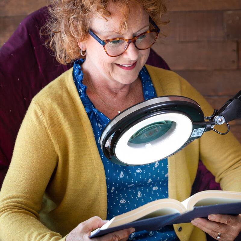 Brightech Lightview Pro 55 in. Classic Black Industrial 3-Way Dimming 1.75X Magnifying LED Swing Arm Rolling Floor Lamp