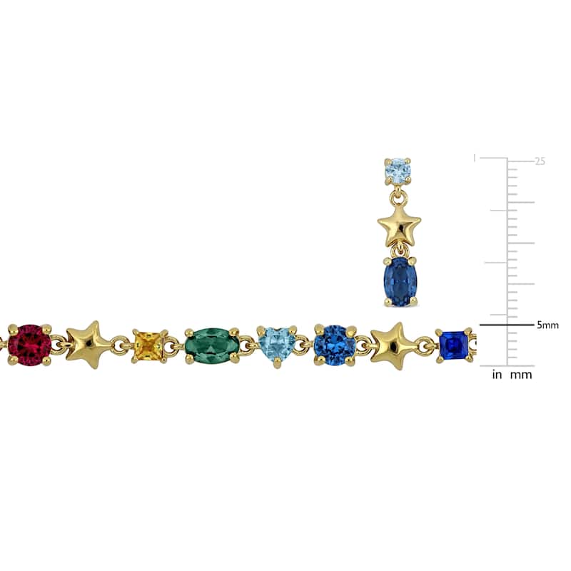 Miadora Yellow Silver 3 1/4TGW Multi-Gemstone Necklace and Earrings Set