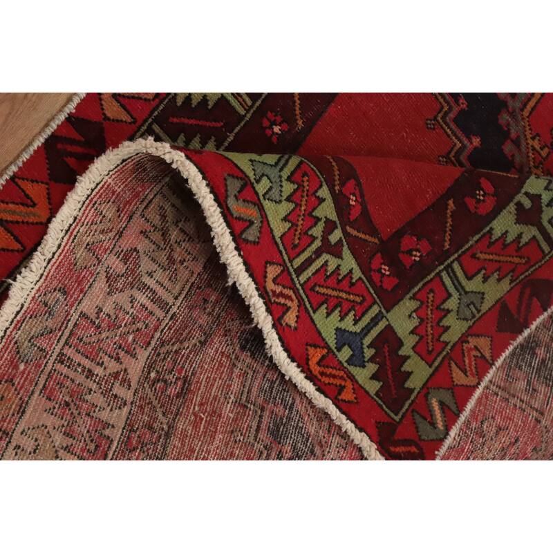 Hand Knotted Oriental 100% Wool Carpet Traditional Geometric Red Ardebil Runner Rug - 10' 6'' X 3' 8''