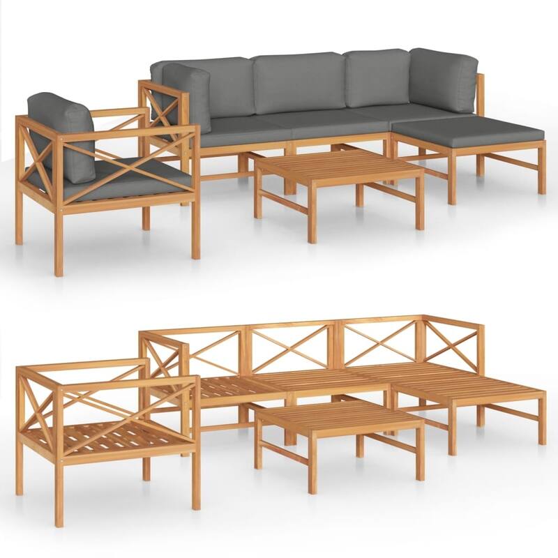 vidaXL Garden Lounge Set Patio Sectional Sofa with Cushions Poly Rattan Brown - 26" x 26" x 23.6"