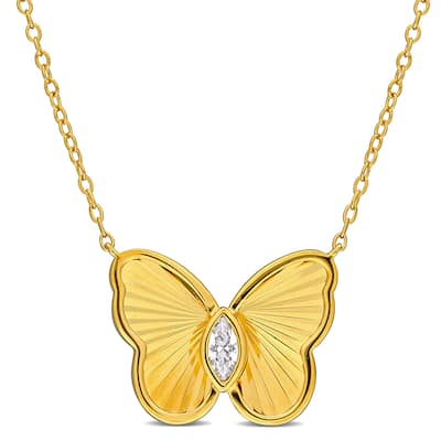 Miadora 1/5ct TGW Marquise-Cut Created White Sapphire Butterfly Necklace in Yellow Silver-17in