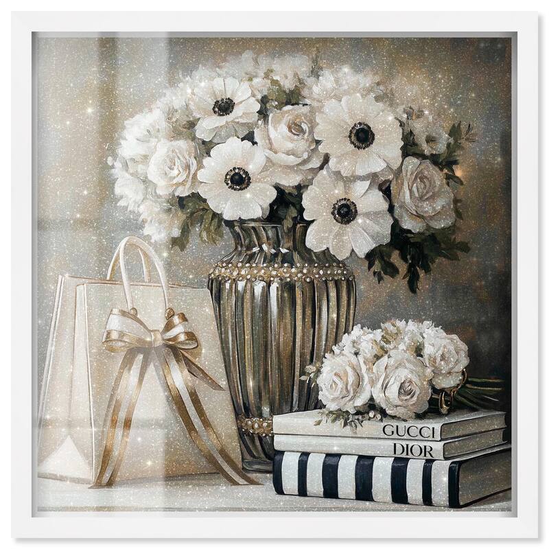Elegant Flowers Books Neutral Shadowbox by Art Remedy - White - 24" x 24"
