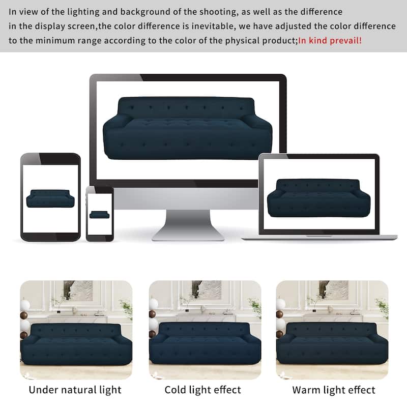 86.2" Upholstered Sofa, Minimalist Tufted Design, 3-Seater, Foam + Pocket Spring