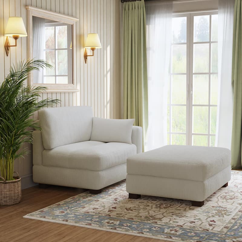 Modern Corduroy Upholstered Sectional Chaise Lounge with Ottoman