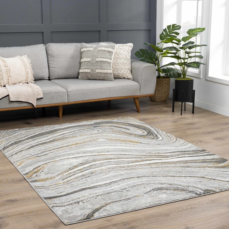 Hauteloom Liverpool Living Room, Bedroom Area Rug - Contemporary - Cream,Green - 7'10" x 10'