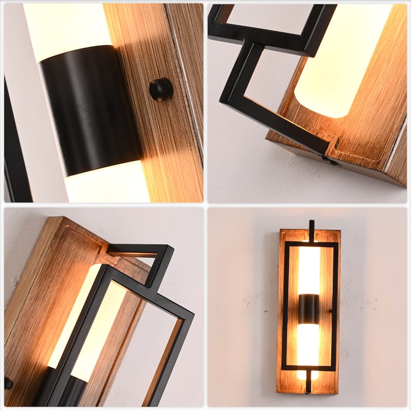 Bella Depot 12.6" Black Wall Light Farmhouse Wooden Sconce with Dimmable Led Light and Remote