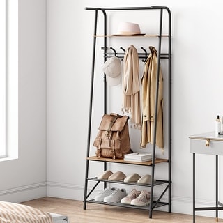 Coat Rack With Shoe Storage Bench 5 Hooks Multifunctional Hallway Organizer 11.4