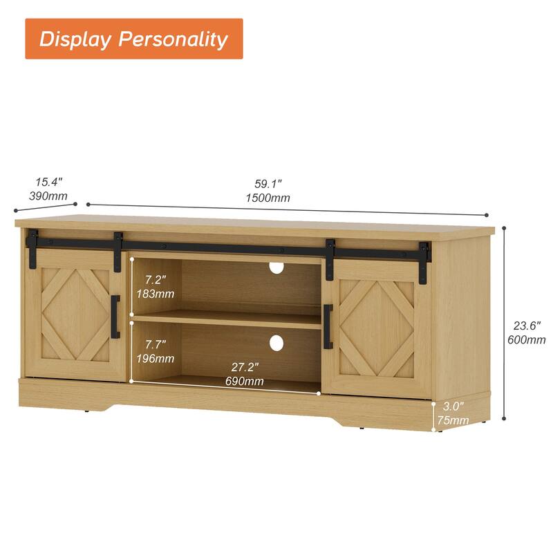 WAMPAT Sliding Barn Door 59-inch Wood TV Stand Storage Cabinet