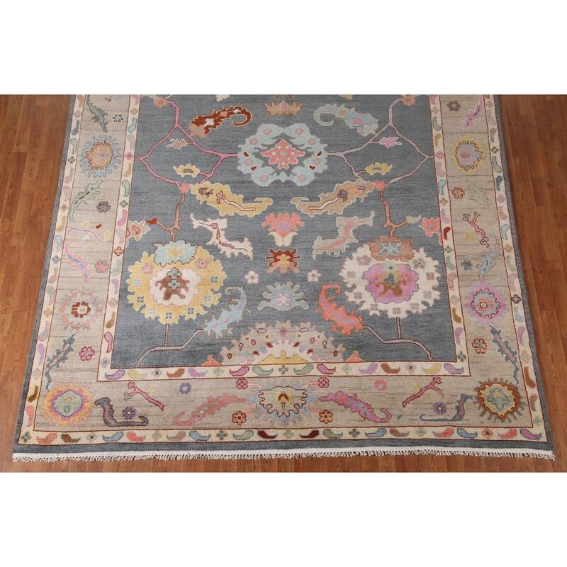 Gray Oushak Area Rug Hand-Knotted Wool Carpet - 8'10"x 11'8"