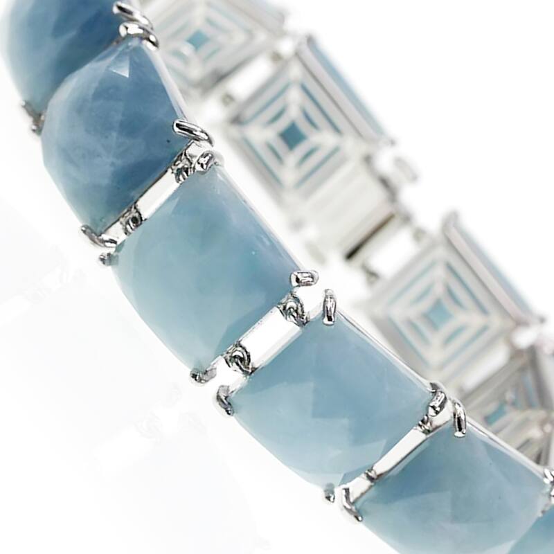 Sterling Silver 165.99Ctw Milky Aquamarine Bracelet Sz 7.25