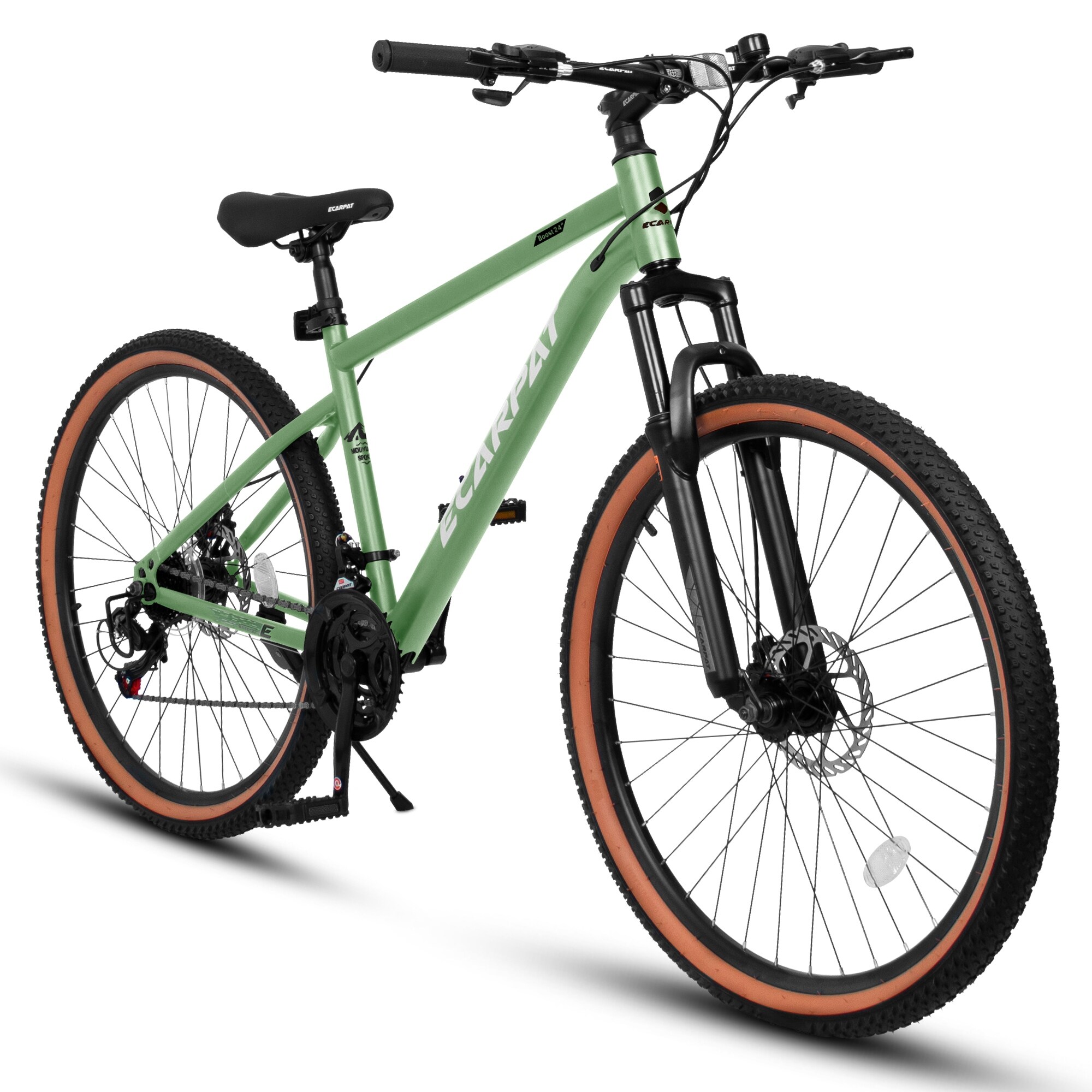 Mountain Bike Unisex Bikes Trail Commuter City Mountain Bike 24 Inch Wheels 21 Speed with Disc Brakes Thumb Shifter Green