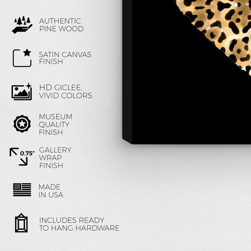 Wynwood Studio Canvas Fashion and Glam Heart Cheetah Print Gold and Metallic Gold Glam Wall Art Canvas Print