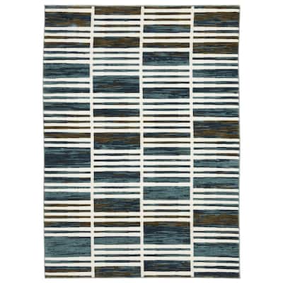 Style Haven Raphael Broken Stripes Ivory/ Blue Mixed Pile Area Rug