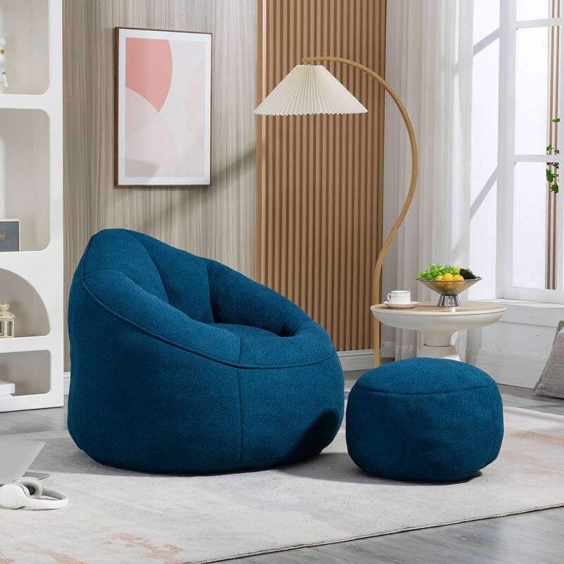 Compressed Foam Bean Bag Chair with Footrest - Plush Lounger for Modern Living Spaces