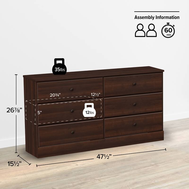 Prepac Astrid 6 Drawer Double Dresser for Bedroom, Wide Chest of Drawers, Bedroom Furniture, Traditional Furniture
