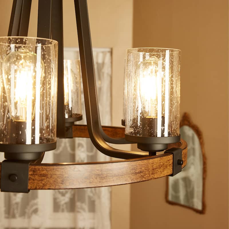 6 Light Shaded Wagon Wheel Chandelier - Black - 24.23"x32.31"