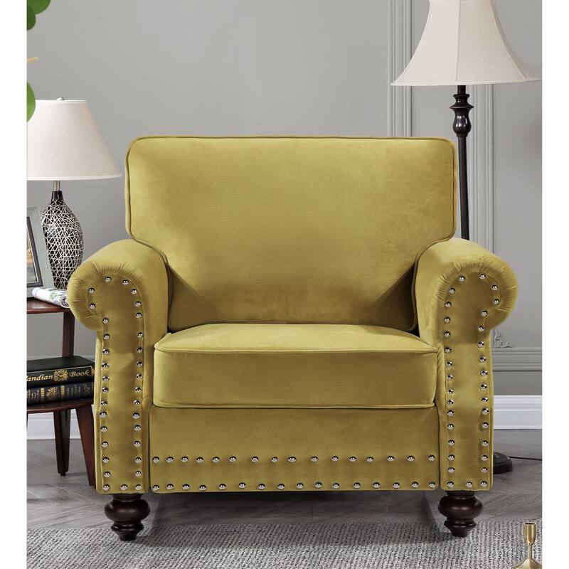 Ramos Nailhead Velvet 3-Piece Set-Loveseat Sofa and Chair