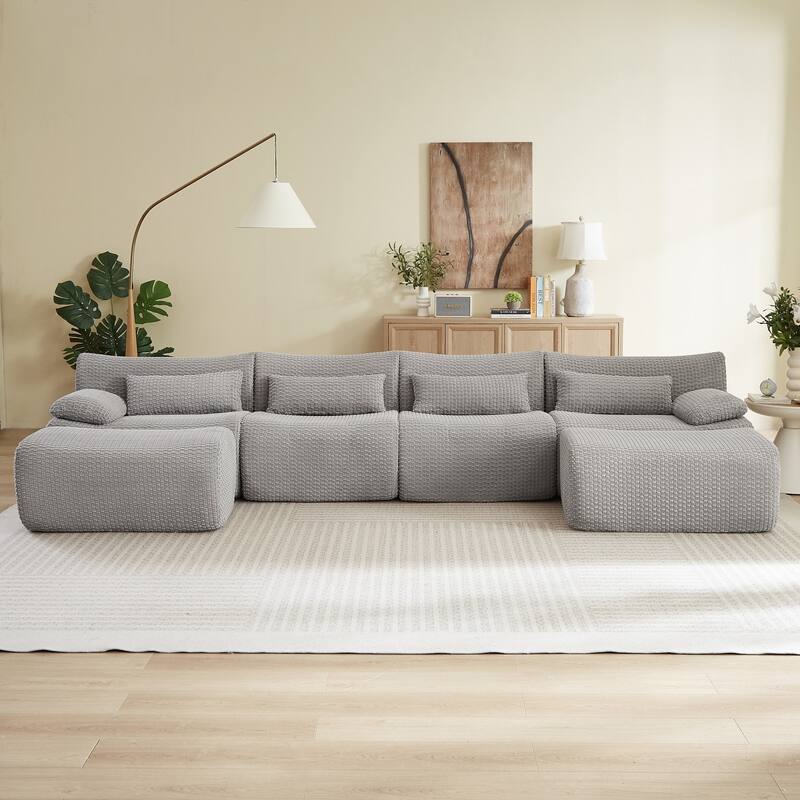 141.7" U-Shaped Corduroy Sectional Sofa with 2 Ottomans, No Assembly Required