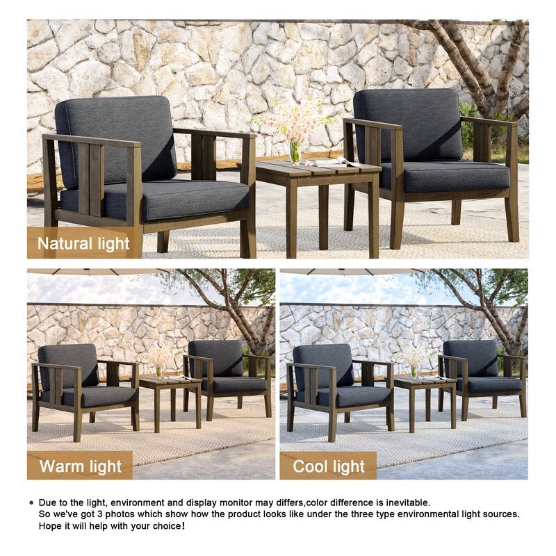 Teak Wood Upholstery Water-resistant Outdoor Armchair and Side Table Set (Set of 3)