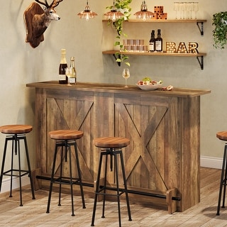 2-Tier Bar Table with Footres, Rustic Brown Bar Cabinet Height Pub - N/A