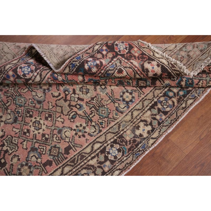 Pink Hamedan Vintage Persian Runner Rug Hand-Knotted Wool Carpet - 3'9" x 10'9"