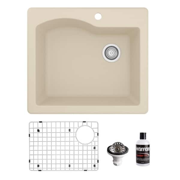 slide 2 of 56, Karran Drop-In Quartz Composite 25 in. Single Bowl Kitchen Sink Kit Bisque