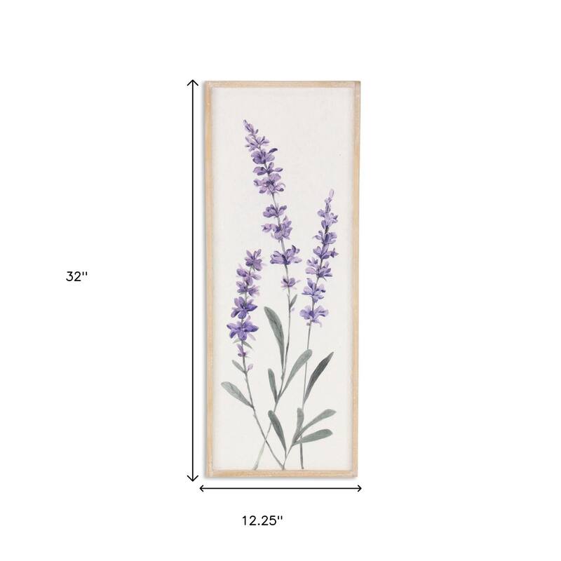 HomeRoots 32" X 12" Natural White And Lavender Floral Wood Framed Art