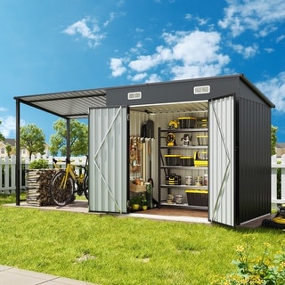 6x4 FT Outdoor Storage Shed & Hardtop Gazebo Combo, 12x4FT Metal Lean to Shed - 12'x4'