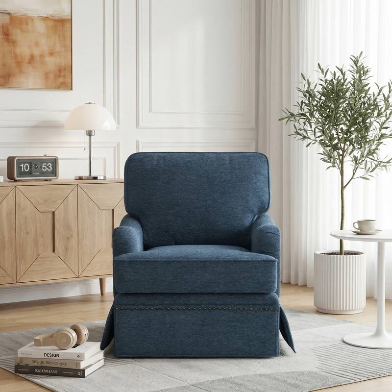Modern Chenille Swivel Armchair and Storage Ottoman