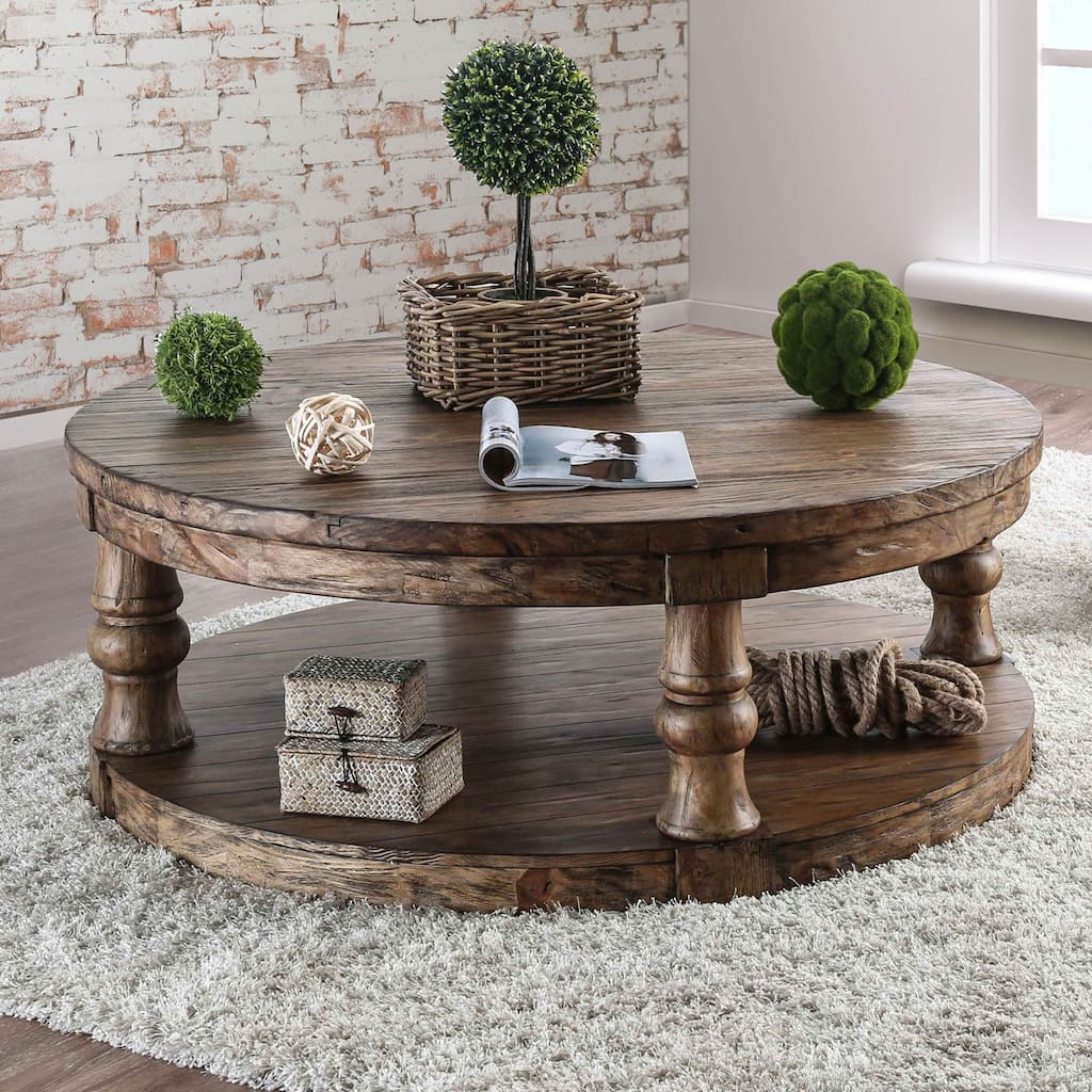 Wooden Round Coffee Table With Open Shelf