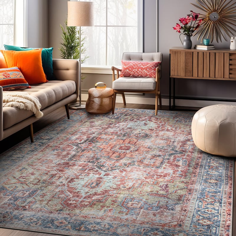 Traditional Distressed Machine Washable Area Rug - 8' 4" x 11' 6" - Rectangle