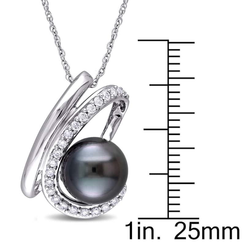 Miadora 1/4 ct TW Diamond and 9-9.5mm Black Tahitian Pearl Curlicue 10k White Gold