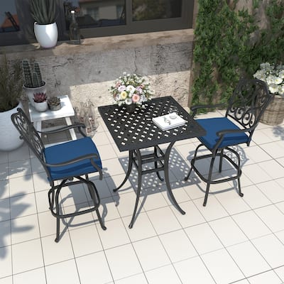 3-Piece Cast Aluminum Bar Height Patio Set with Bar Stools