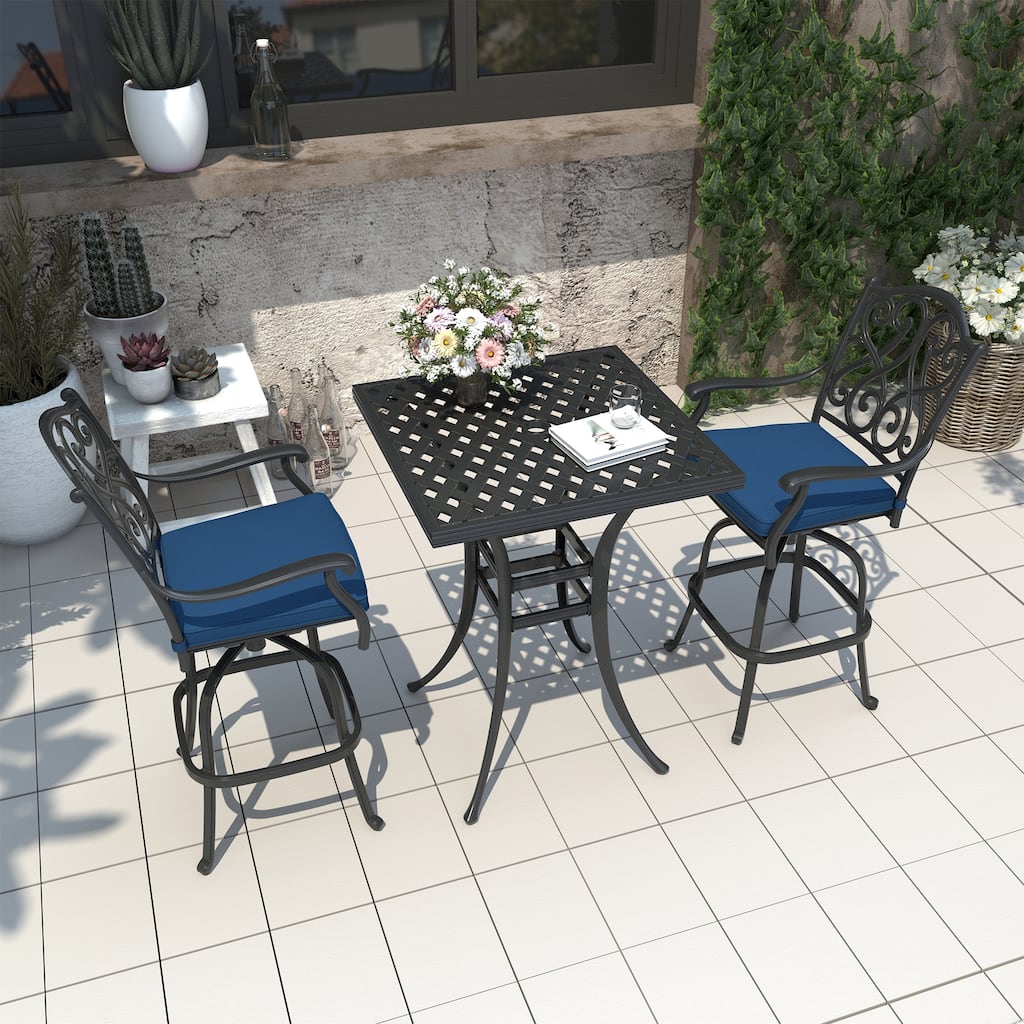 3-Piece Cast Aluminum Bar Height Patio Set with Bar Stools