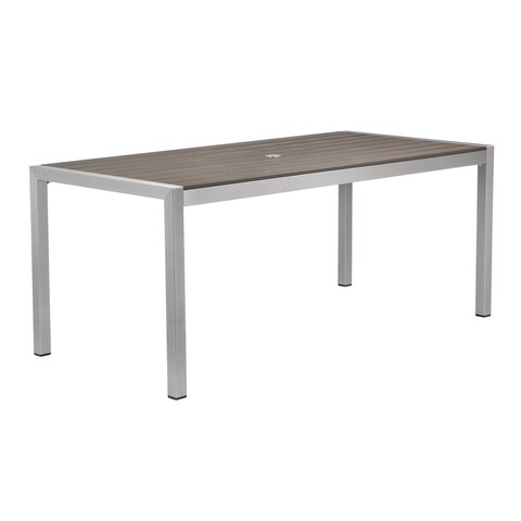 Fifi 71 Inch Outdoor Dining Table, Polyresin Top, Silver Aluminum Frame