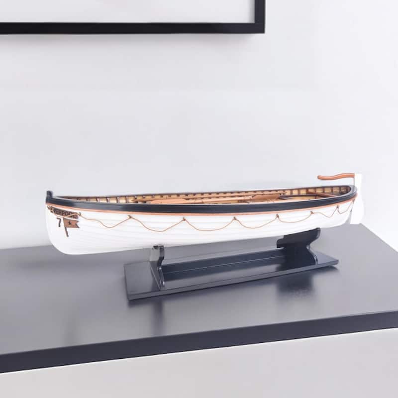 HomeRoots 6" Brown and White RMS Titanic Lifeboat Hand Painted Decorative Boat - 22.5' X '6' X '7.25 - 22.5' X '6' X '7.25