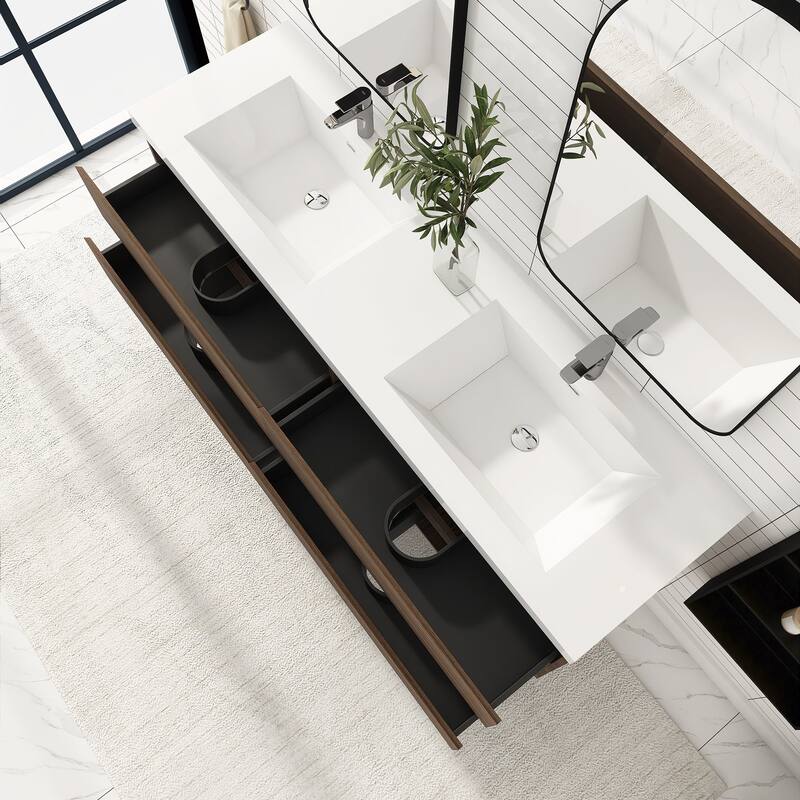 72 inch Wall-Mounted Bathroom Vanity Set with Integrated Resin Sink