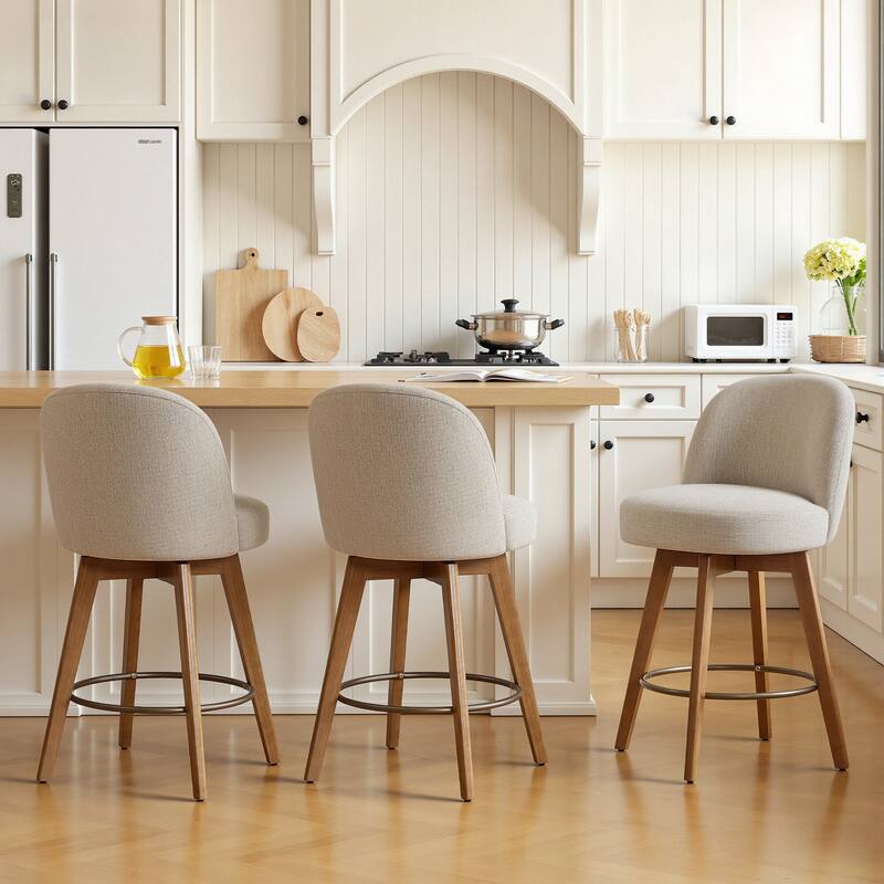 26" Upholstered Swivel Counter Stool With Solid Wood Frame - 37.8"H x 19.7"W x 23.2"D