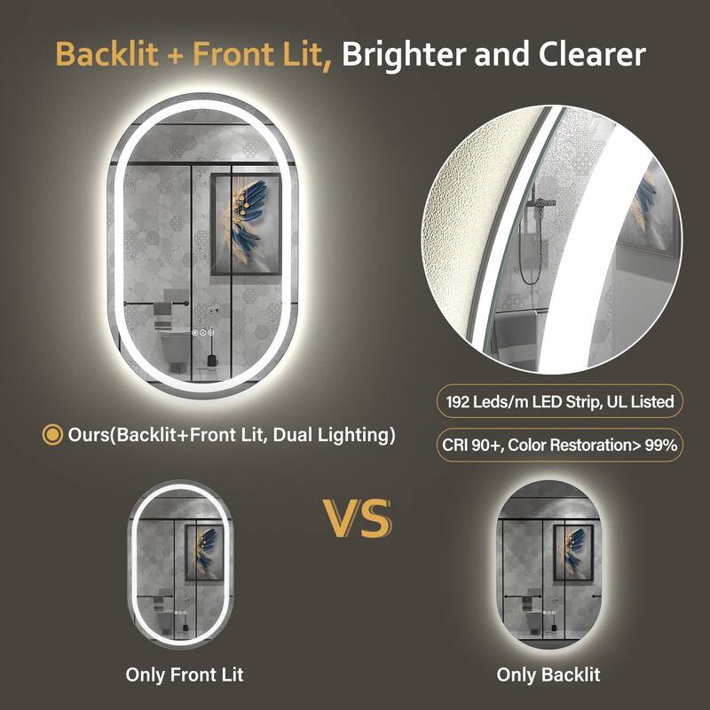 UL Certified Oval LED Lighted Anti-fog Wall Bathroom Vanity Mirror