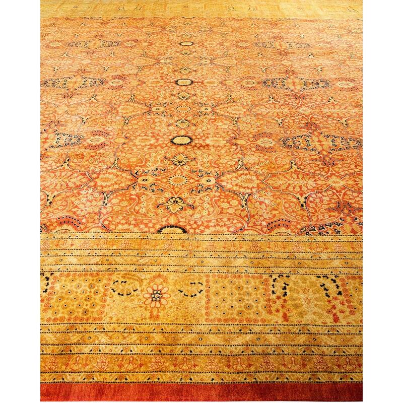 Overton Handknotted Wool Vintage Inspired Traditional Mogul Orange Area Rug - 18' 7" x 11' 10"
