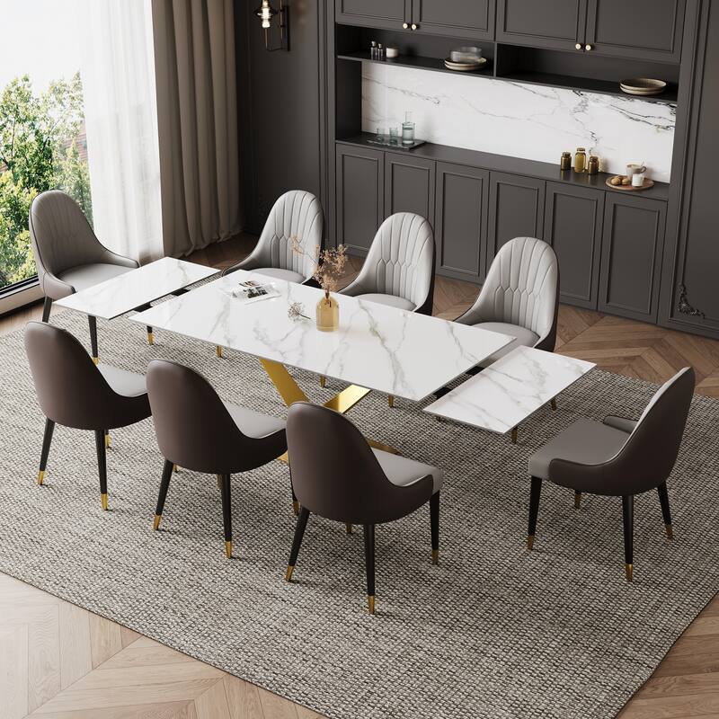 9 - Piece 94.48'' Extendable Sintered Stone Dining Table with 8 Chairs Dining Set