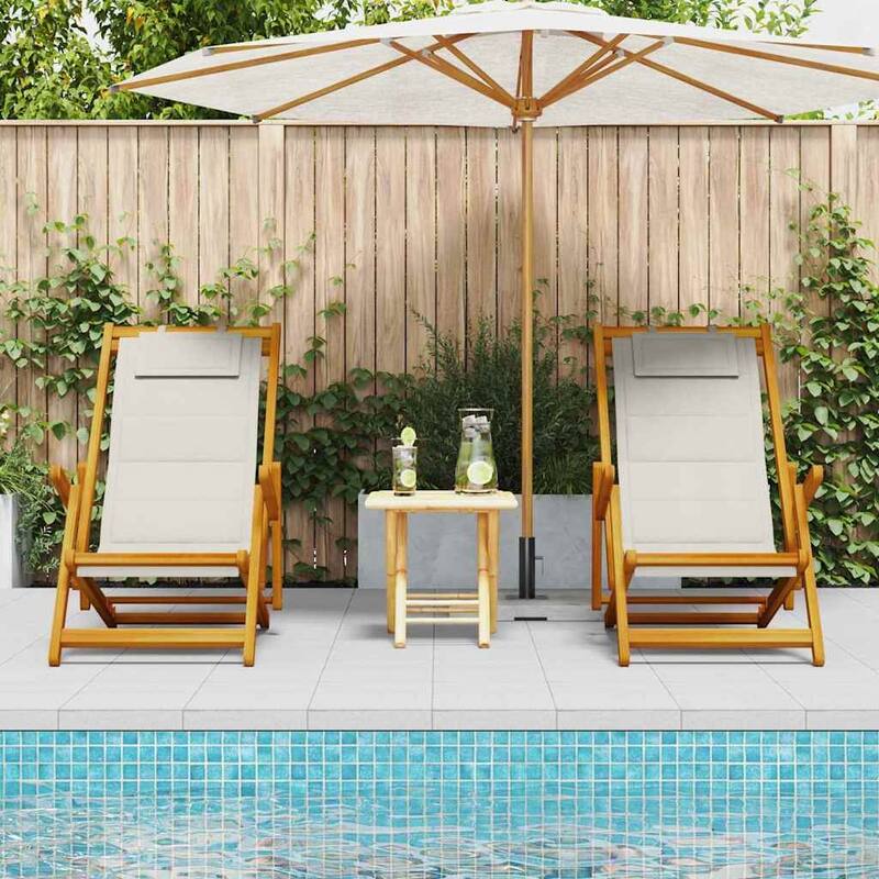 vidaXL Beach Chair 61.5 x 123 x 82cm Solid Acacia wood - 24.2 x 48.4 x 32.3 in