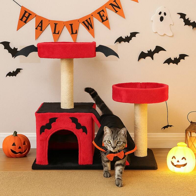26" Gothic Cat Tree, Cat Tower with Spacious Cat Condo