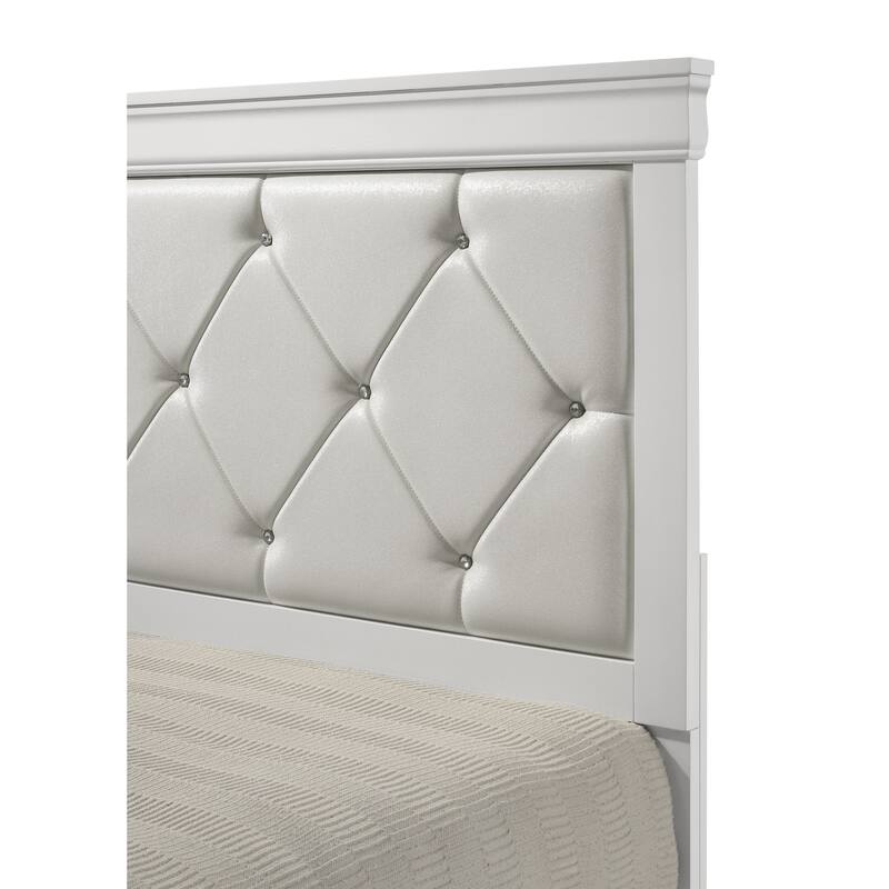 King Size Wooden Upholstered Panel Bed with Crystal Button Tufted Headboard and Slatted Support System