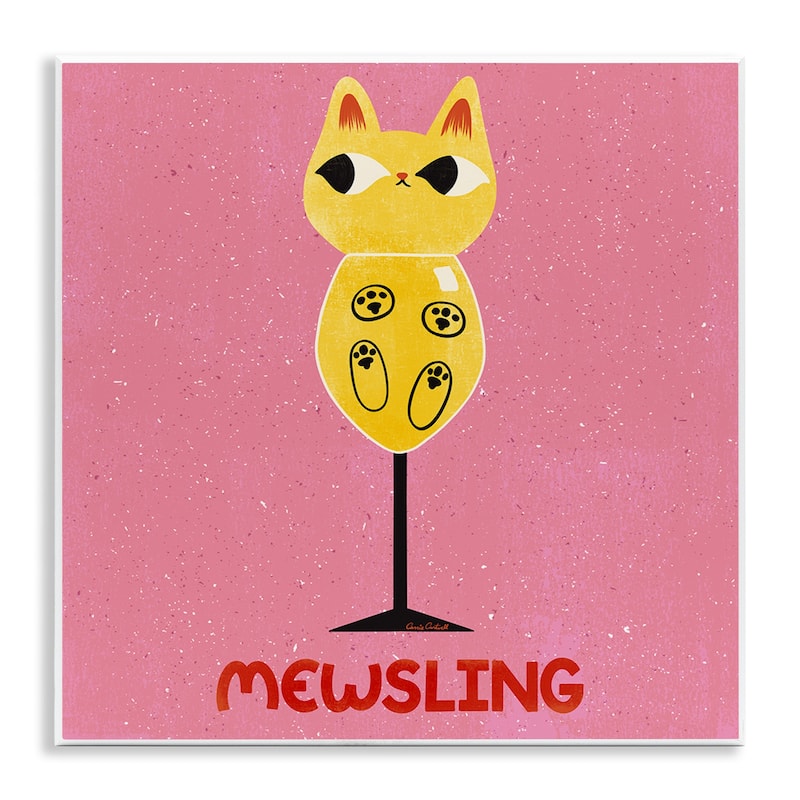 Stupell Mewsling Cat Wine Wall Plaque Art Design By Carrie Cantwell - 12 x 12