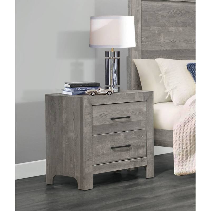 Rustic Gray Nightstand, 2 Drawers, Transitional Design for Bedroom
