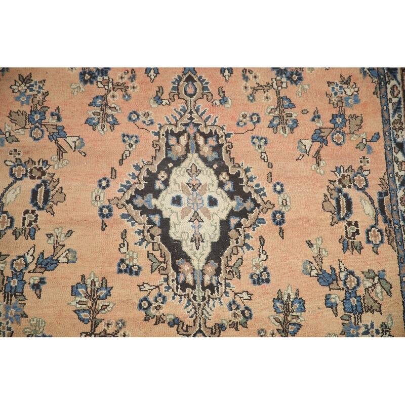 Hand Knotted Oriental 100% Wool Carpet Traditional Floral Peach Hamedan Area Rug - 8' 8'' X 5' 8''