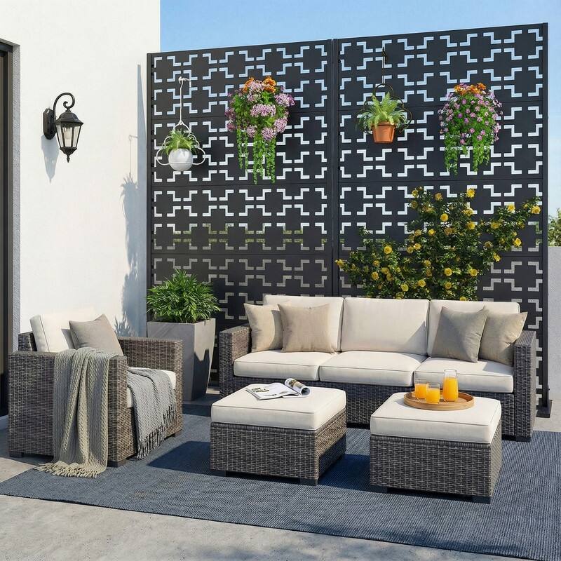 EROMMY Privacy Screen Metal Outdoor Indoor Divider, Weather & Rust Proof Garden Patio Pool Fence, Easy Assemble Modern Design