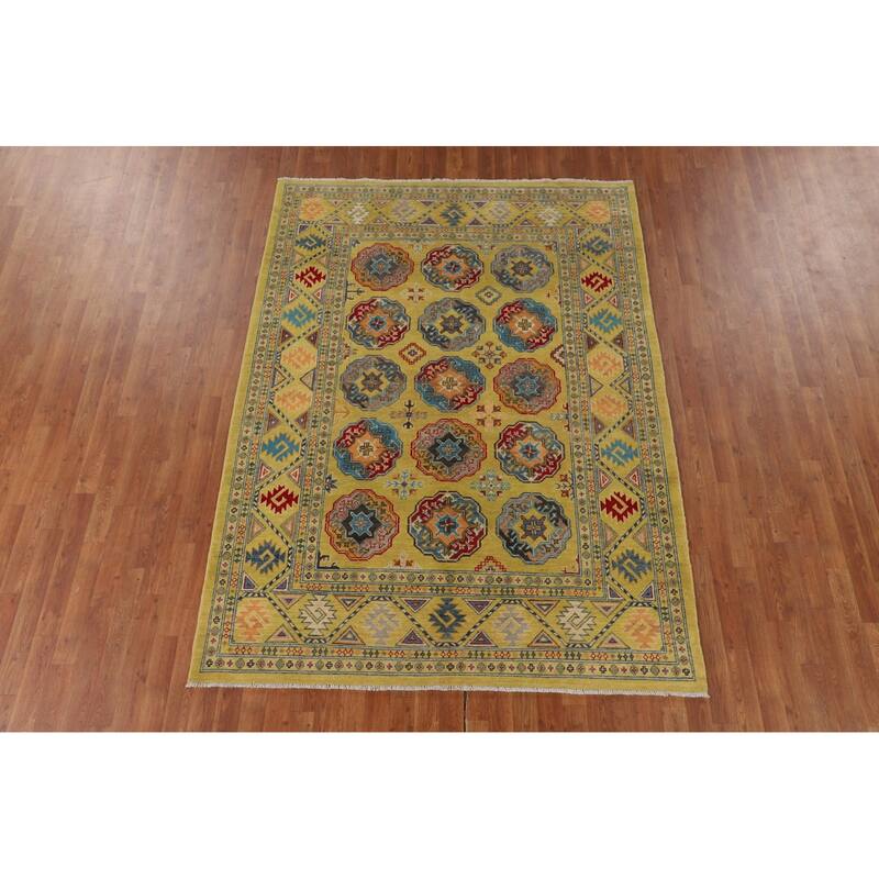 Yellow Kazak Oriental Area Rug Handmade Wool Carpet - 5'10" x 8'0"